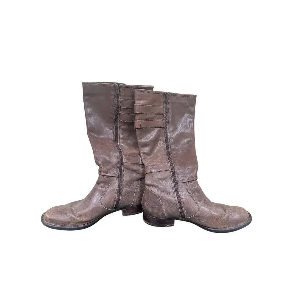 BORN Size 9 Brown 100% Leather Tall Winter Boots Closet Staple Luxury Buckle